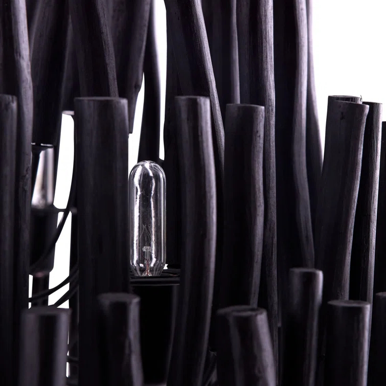 Tilda Rustic Black Wooden Dowel 6-Light Chandelier