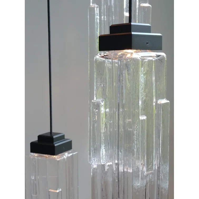 Matte Black Glass Drum 5-Light LED Pendant