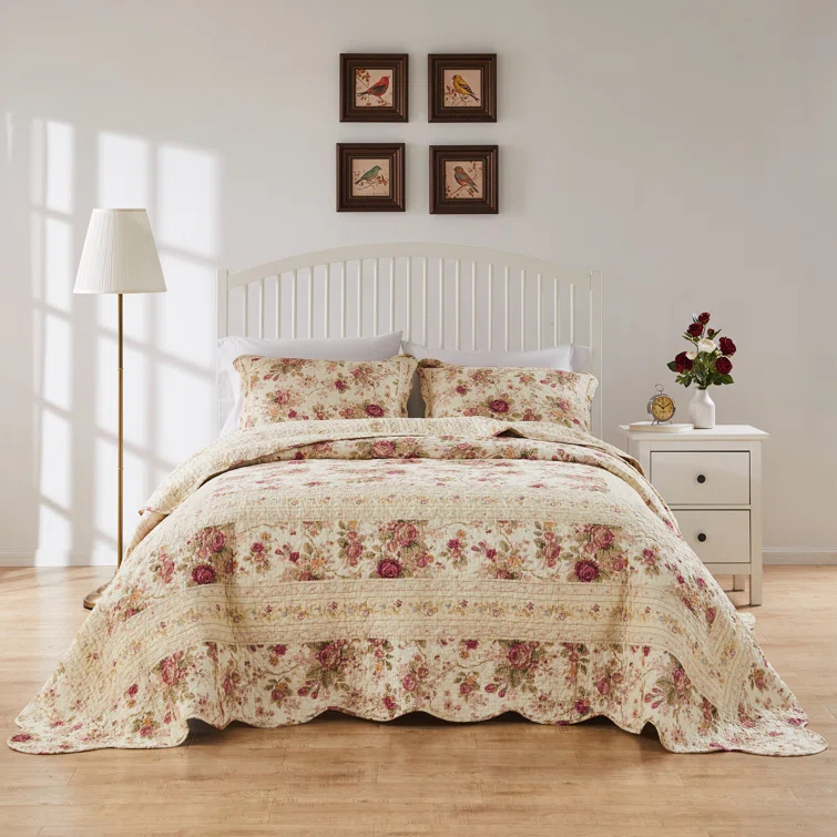 Antique Rose Cotton Reversible Quilt Set