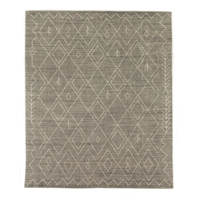Gray Moroccan Hand-Knotted Wool and Cotton 9' x 12' Rug