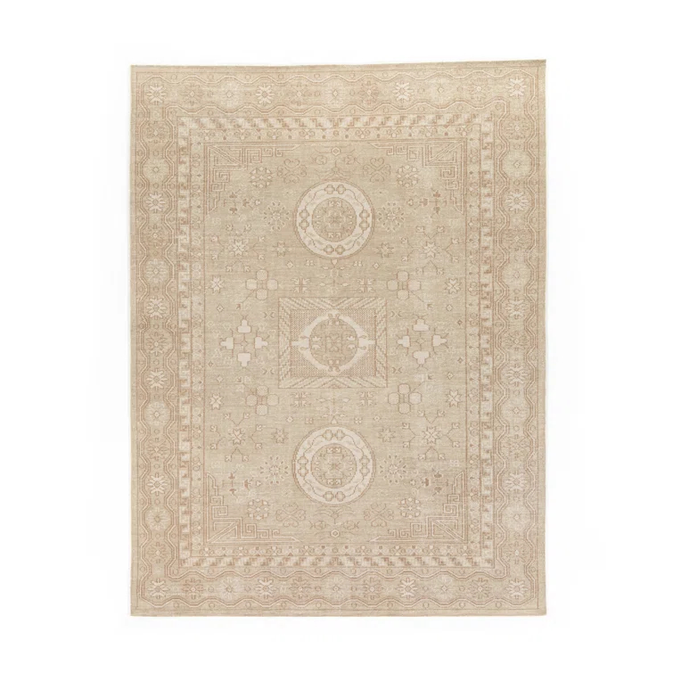 Elysian Cream Hand-Knotted Wool Rectangular Rug 10' x 14'