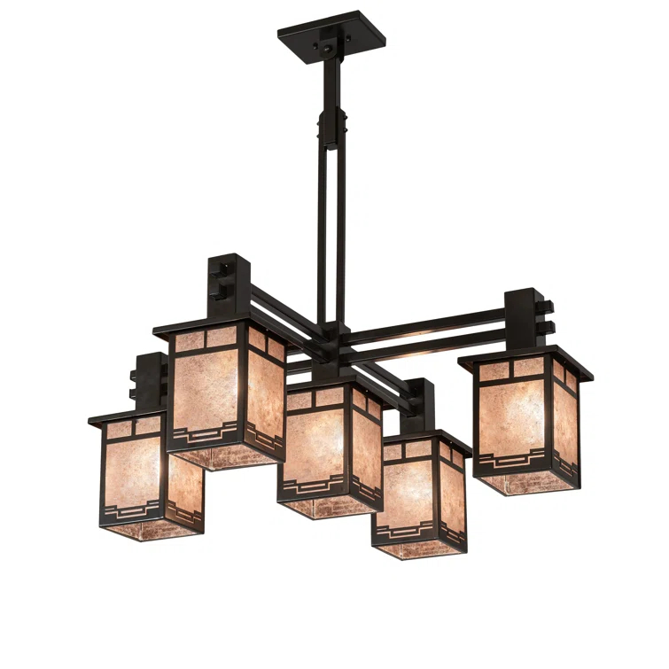 Rustic Lodge 5 - Light Dimmable Lantern Square / Rectangle Chandelier
