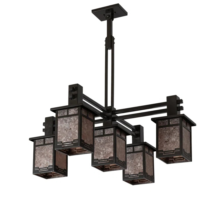 Rustic Lodge 5 - Light Dimmable Lantern Square / Rectangle Chandelier