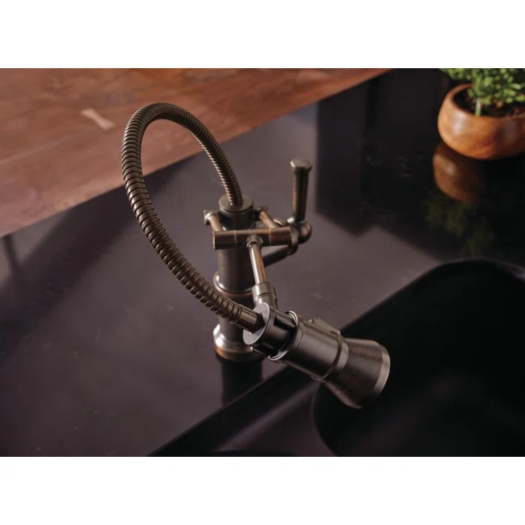 Venetian Bronze Articulating Kitchen Faucet with Pull-out Spray