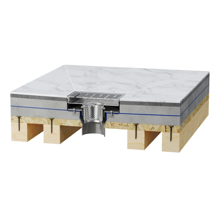 6" Square Shower Drain with Tile-In Pattern Grate