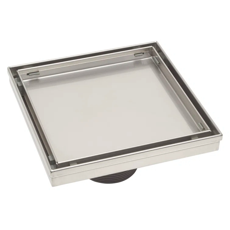 6" Square Shower Drain with Tile-In Pattern Grate