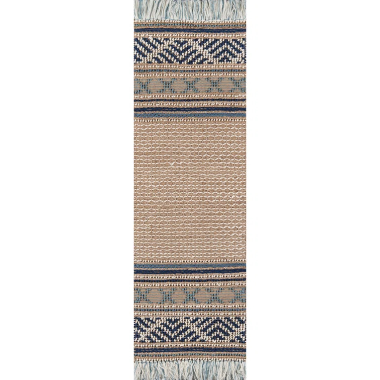 Joss & Main Alberta Geometric Handmade Flatweave Beige/Blue Area Rug & Reviews | Joss & Main