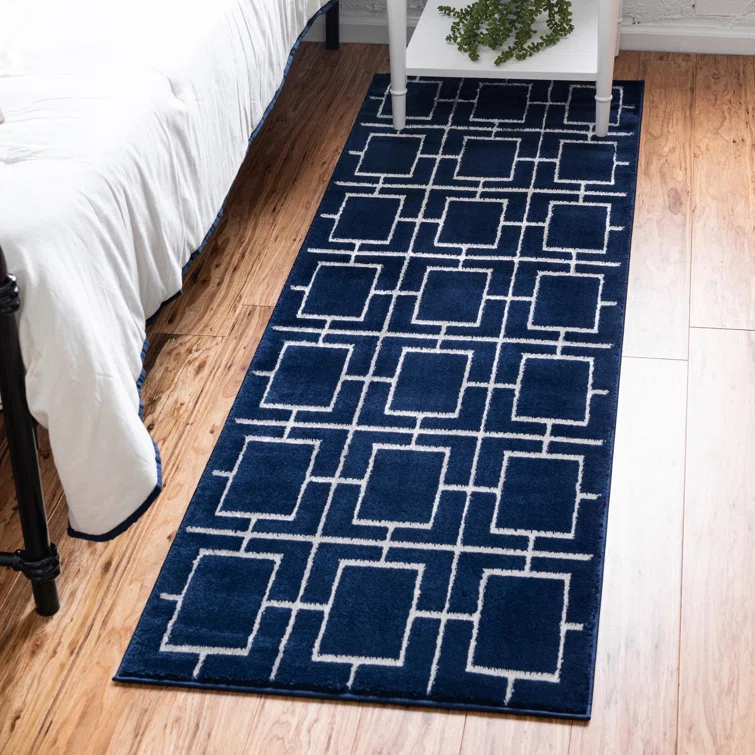 Glam Navy Blue Silver Area Rug