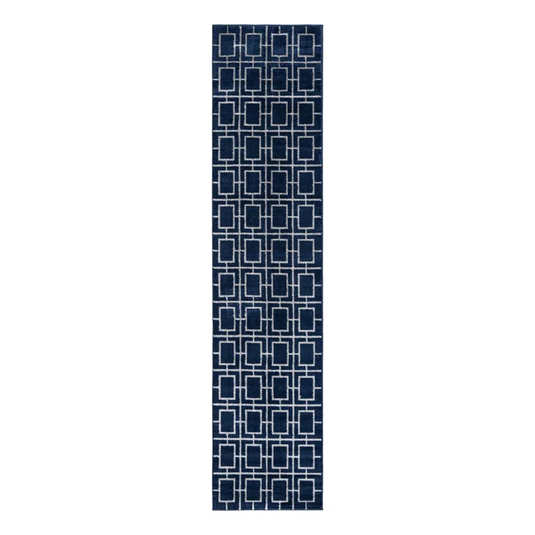 Glam Navy Blue Silver Area Rug