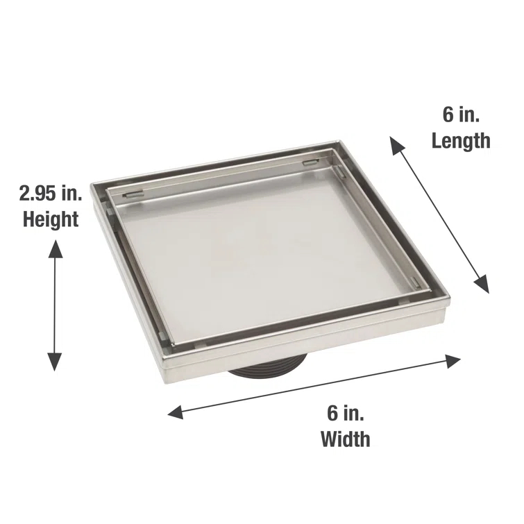 6" Square Shower Drain with Tile-In Pattern Grate