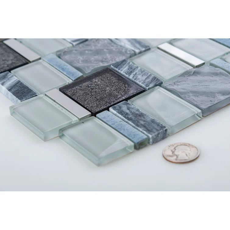 Estee Glass/Stone/Metal Mosaic Kitchen Backsplash, Wall and Floor Tile