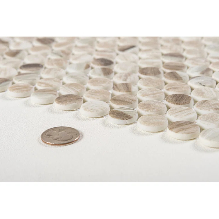 Dexo 1" Glass Penny Round Mosaic Kitchen Backsplash, Bathroom, Shower, Pool, Wall and Floor Tile