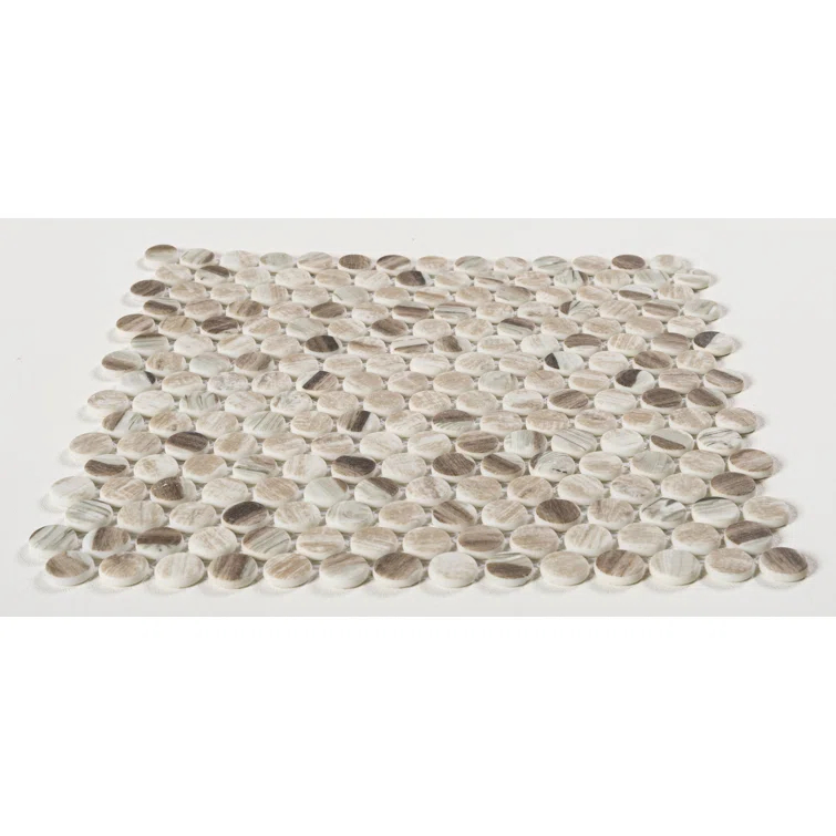 Dexo 1" Glass Penny Round Mosaic Kitchen Backsplash, Bathroom, Shower, Pool, Wall and Floor Tile