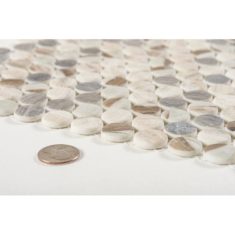 Dexo 1" Glass Penny Round Mosaic Kitchen Backsplash, Bathroom, Shower, Pool, Wall and Floor Tile