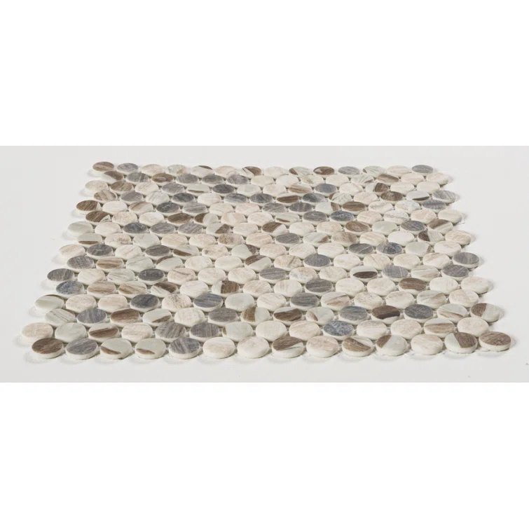 Dexo 1" Glass Penny Round Mosaic Kitchen Backsplash, Bathroom, Shower, Pool, Wall and Floor Tile