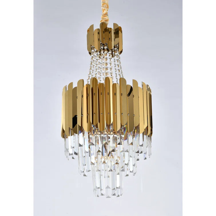 Living Design 8-Light Gold Stainless Steel Chandelier With Clear Crystals