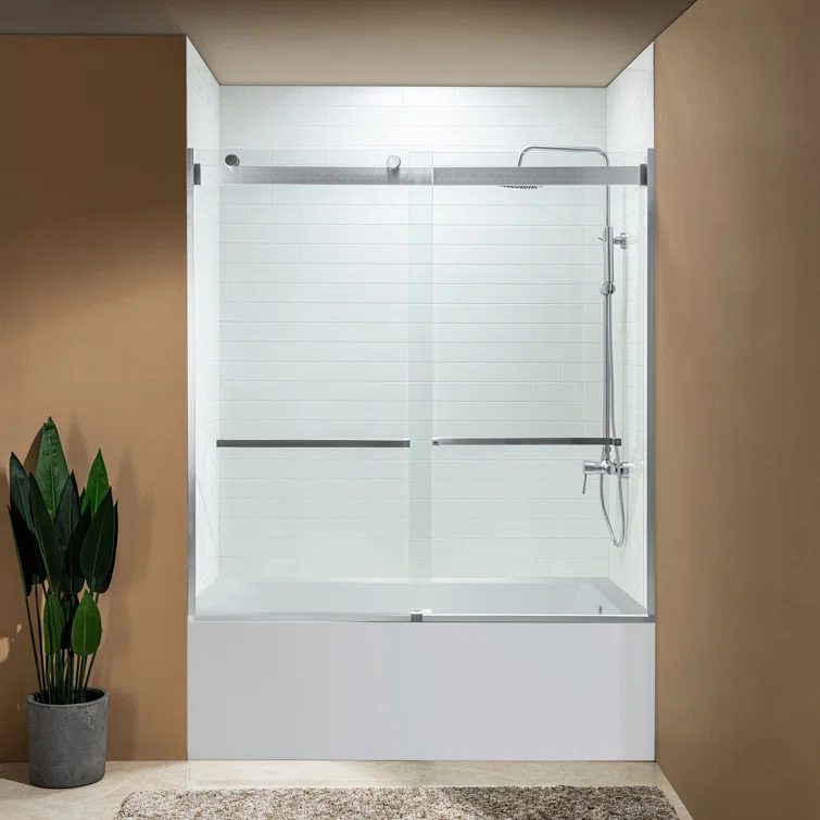 WoodBridge 44-48" W x 80" H Double Sliding Semi- Frameless Shower Door with 5/16"(8mm) Clear Tempered Glass SURFK-4880--CH