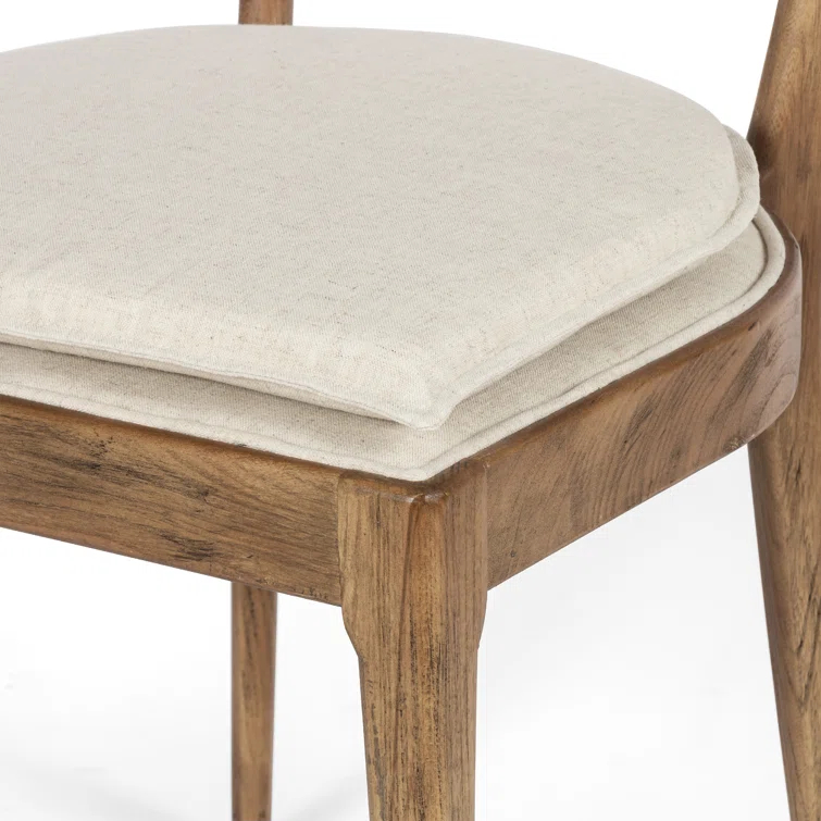 Elegant Linen and Cane Wood Dining Chair in Rich Brown