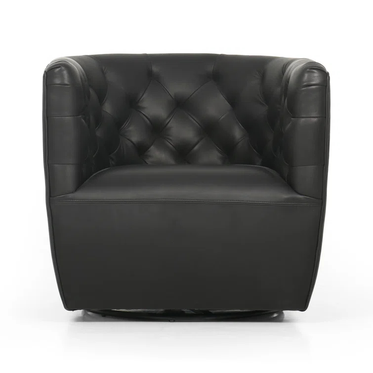 Heirloom Black Leather Swivel Barrel Chair