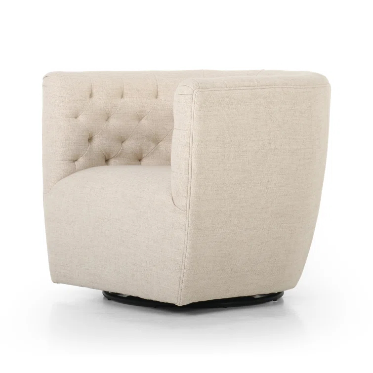Thames Cream Leather Handcrafted Swivel Chair