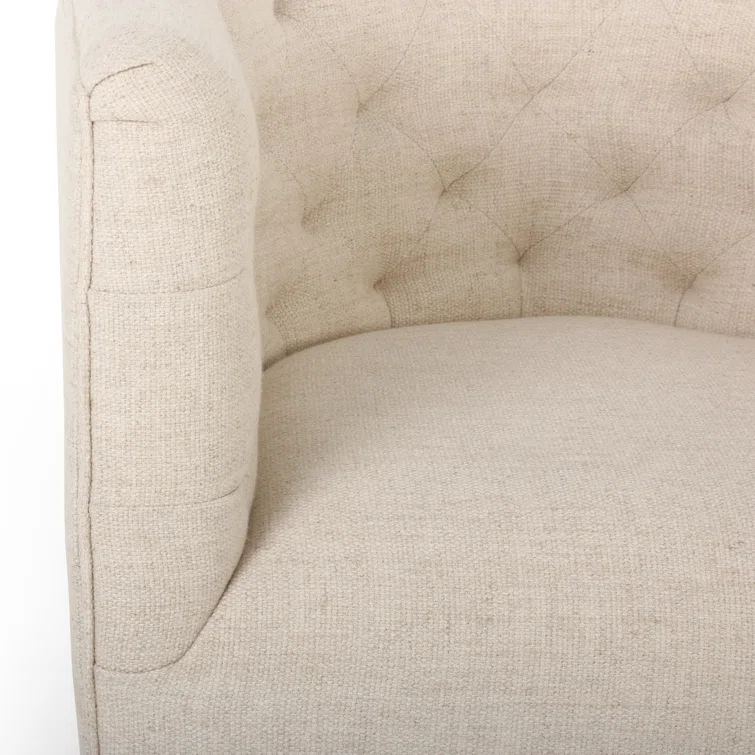Thames Cream Leather Handcrafted Swivel Chair