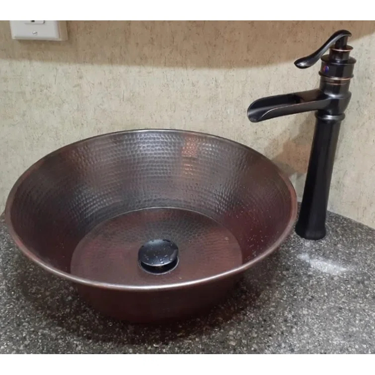 15" Round Miners Pan Cazo Copper Bathroom Sink
