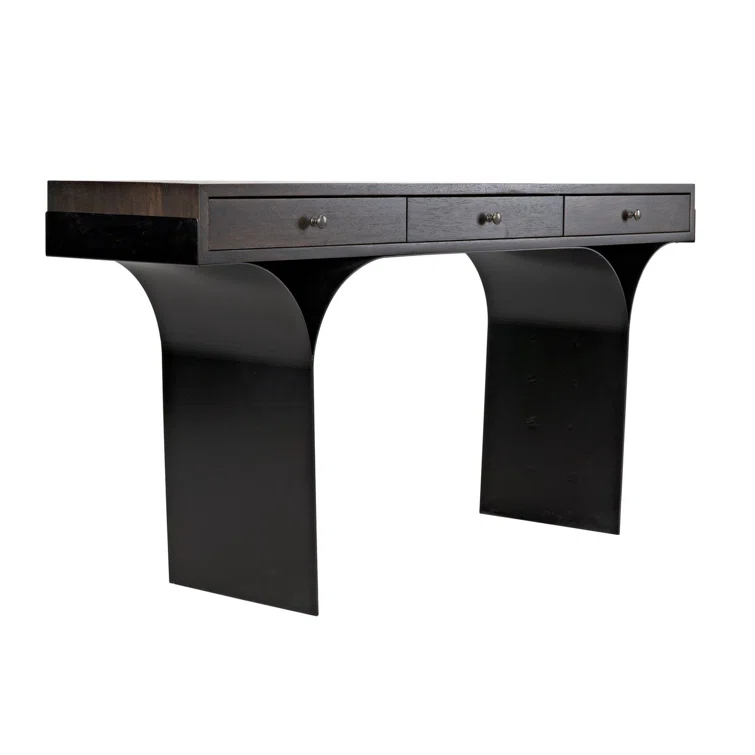 Truss Solid Wood Top Metal Base Writing Desk