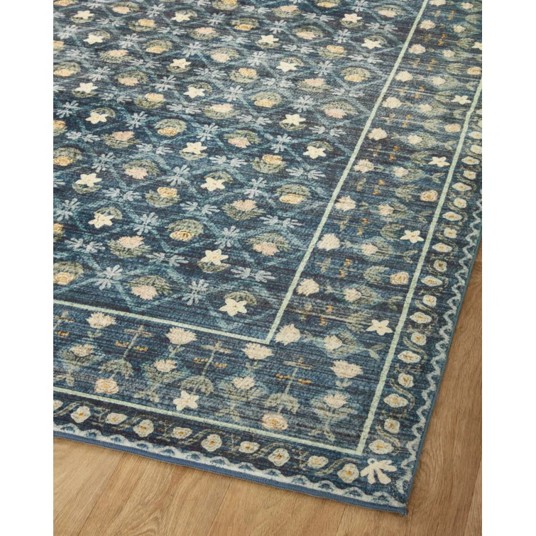 Rifle Paper Co. x Loloi Eden EDE-03 Lattice Indigo Rug feat. CloudPile