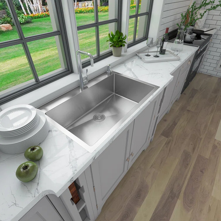 Sinber 33" x 22" Drop In Single Bowl Kitchen Sink with 18 Gauge 304 Stainless Steel Finish
