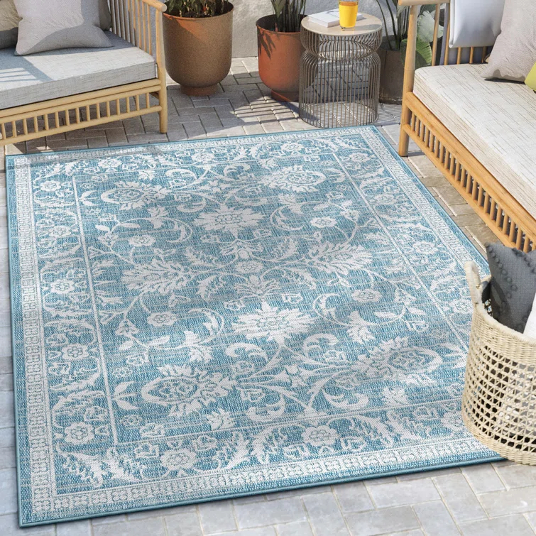 Grieves Persian Oriental Blue Indoor/Outdoor Area Rug