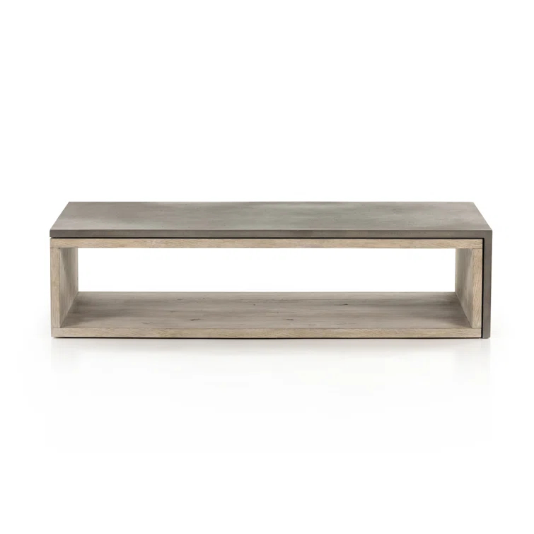 Gray Oak Rectangular Cocktail Table with Textured Concrete Top