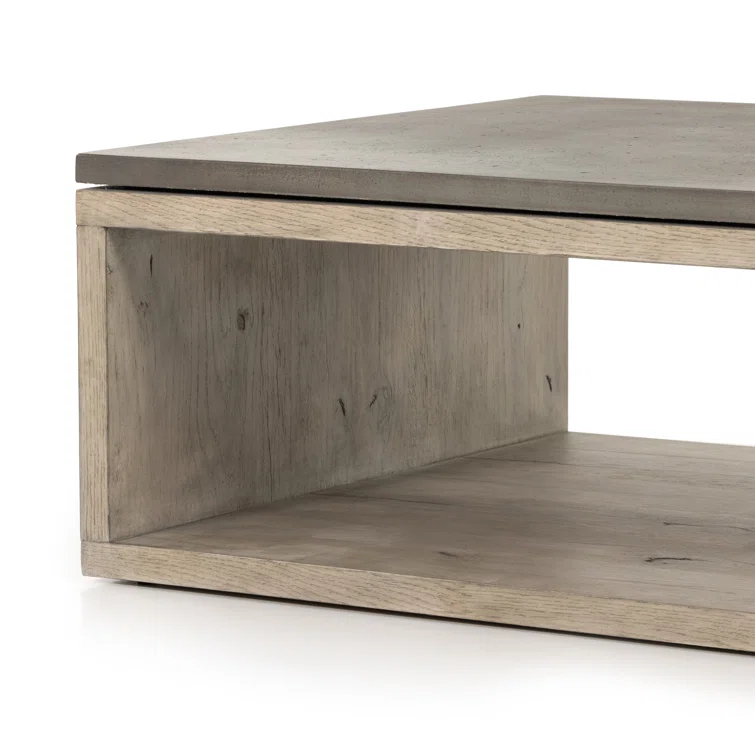Gray Oak Rectangular Cocktail Table with Textured Concrete Top