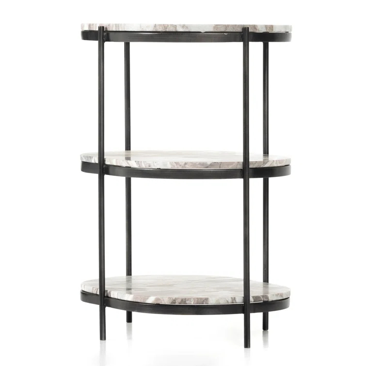 Marlow Canyon Oval Nightstand in Hammered Grey with Marble Top