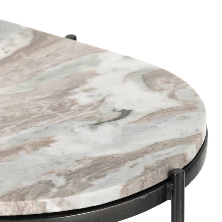 Marlow Canyon Oval Nightstand in Hammered Grey with Marble Top