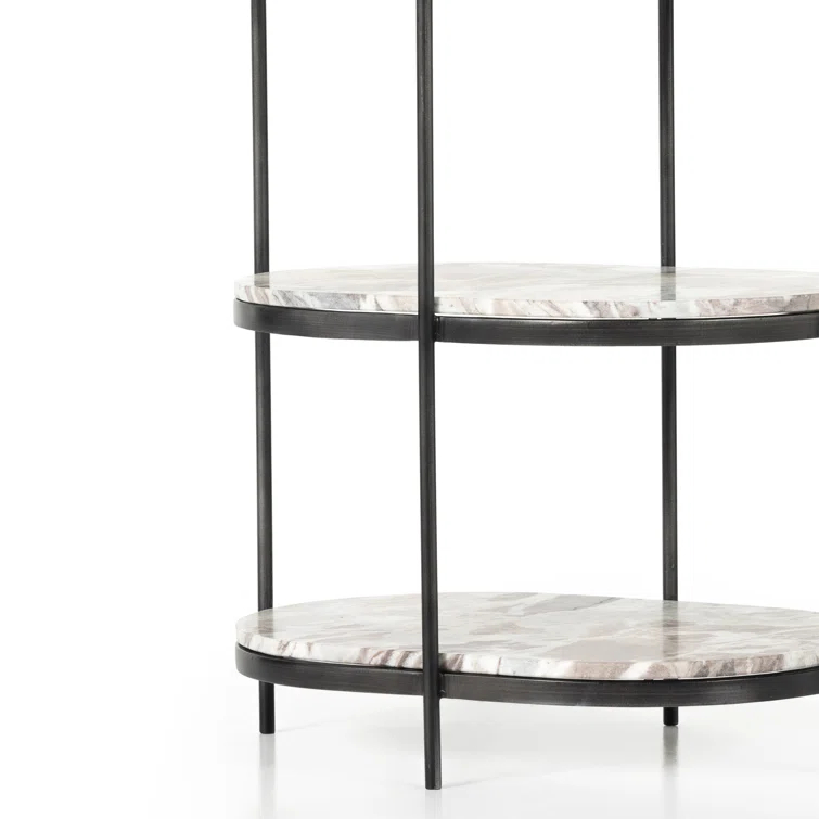 Marlow Canyon Oval Nightstand in Hammered Grey with Marble Top