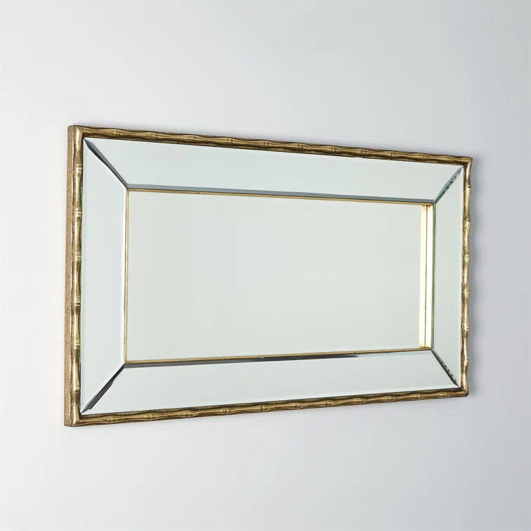 Bamboo Essence Antique Brass Beveled Wall Mirror 45''