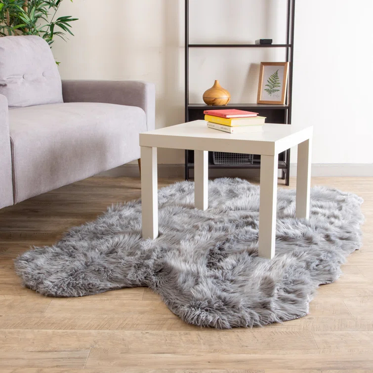 Diller Gray Faux Sheepskin Fur Machine Washable Shag Fluffy Area Rug