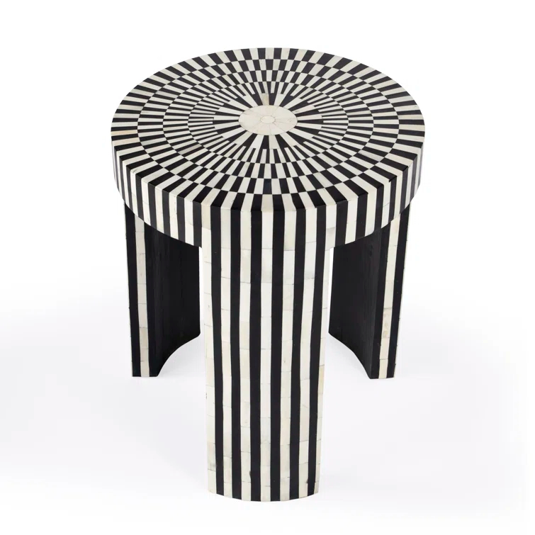 Butler Specialty Transitional Rimma Bone Inlay Side Table In Black And White