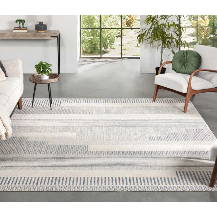 Marcone Briar Tribal Geometric Abstract Light Blue Looped Pile Rug