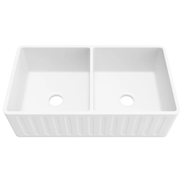 ANZZI K-AZ227-2B Roine 18'' L Farmhouse / Apron Double Bowl Solid Surface Kitchen Sink