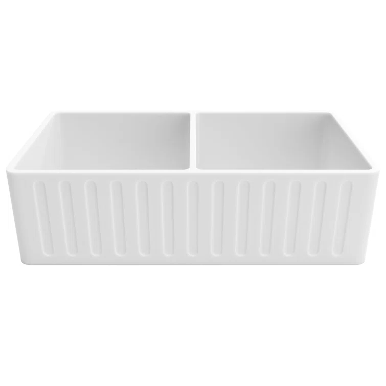 ANZZI K-AZ227-2B Roine 18'' L Farmhouse / Apron Double Bowl Solid Surface Kitchen Sink