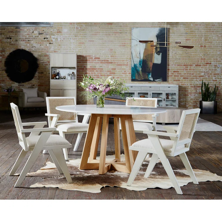 Avant Natural Cream Linen & Cane Wood Arm Chair