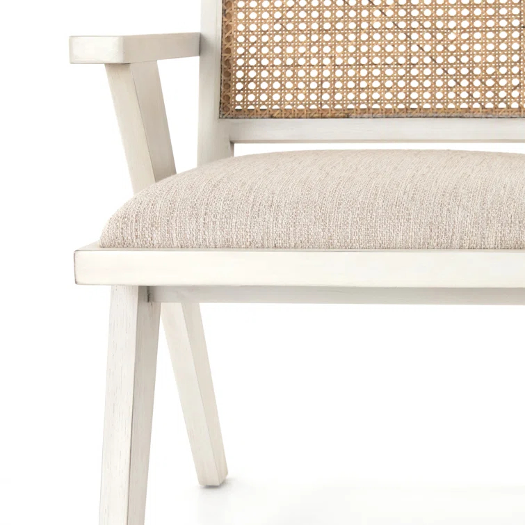Avant Natural Cream Linen & Cane Wood Arm Chair