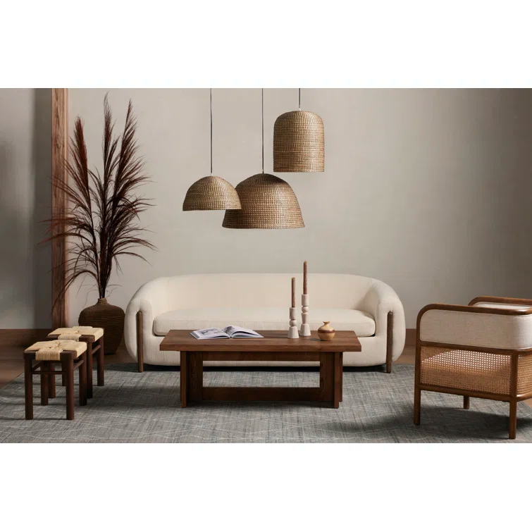 Camel Sheepskin Light Brown Solid Wood Sofa