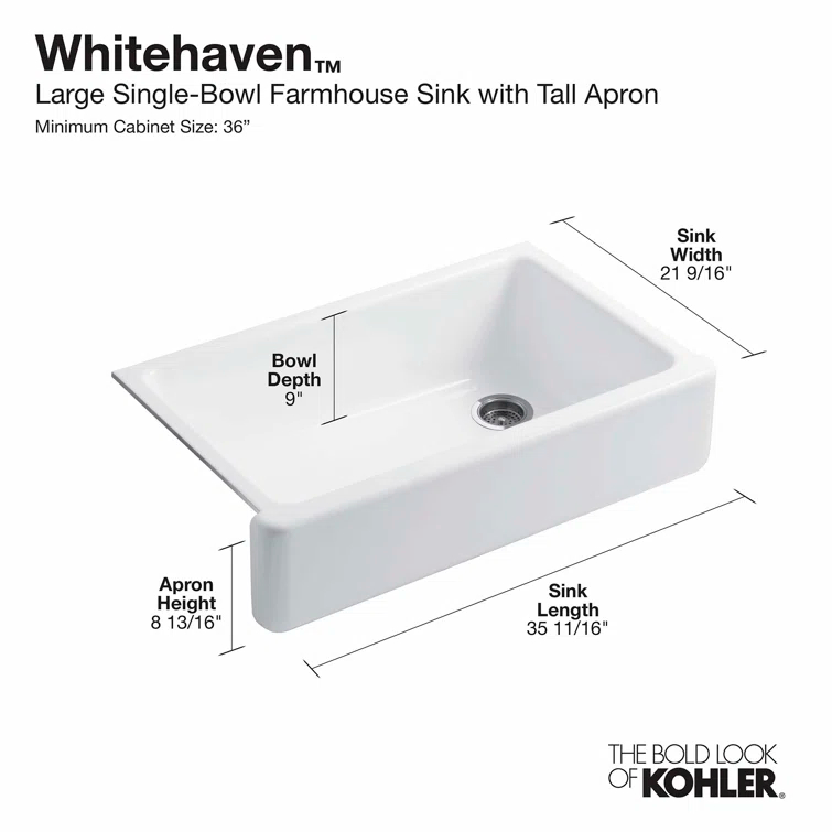 Whitehaven® Self-Trimming 36" L x 22" W Farmhouse Kitchen Sink