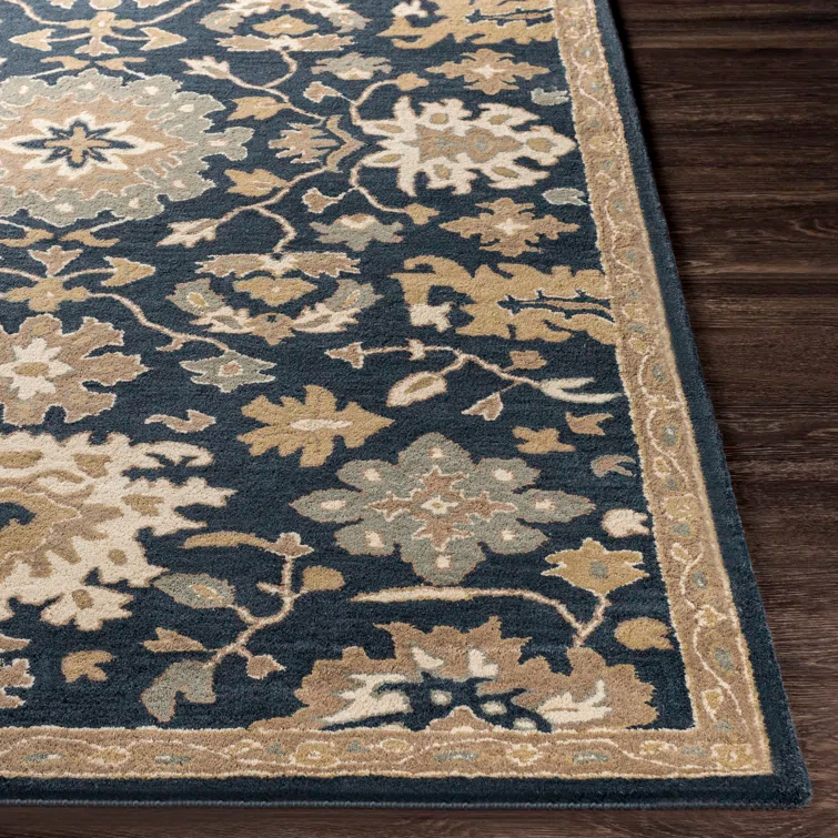 Arden Floral Handmade Tufted Wool Navy/Brown/Light Beige Area Rug