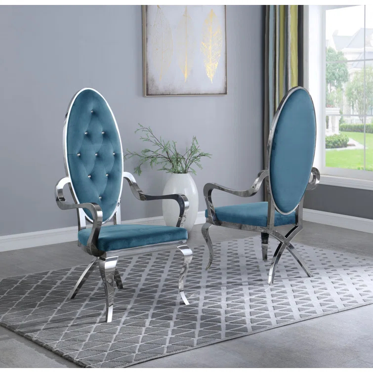 Tufted Velvet King Louis Back Arm Chair