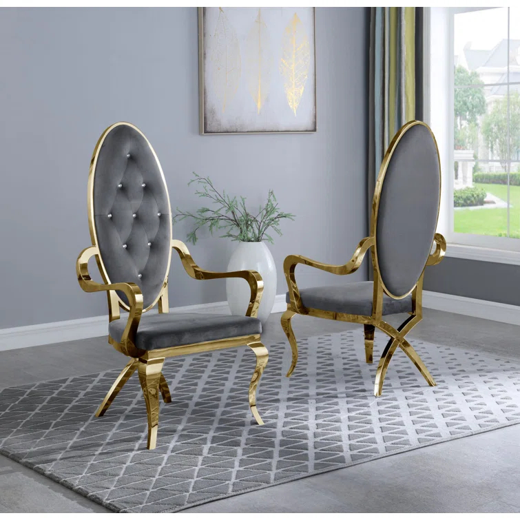 Tufted Velvet King Louis Back Arm Chair
