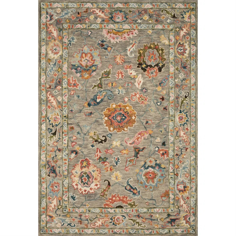 Norge Oriental Handmade Looped Wool Gray / Beige Area Rug