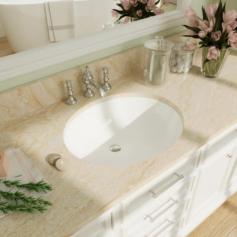 DeerValley Symmetry 19 1/2" X 16" Oval Vitreous China Undermount Bathroom Sink with Overflow